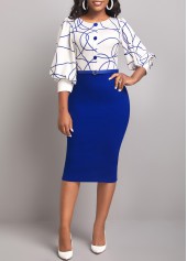 Graffiti Print Dark Blue Round Neck Bodycon Dress