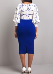 Graffiti Print Dark Blue Round Neck Bodycon Dress