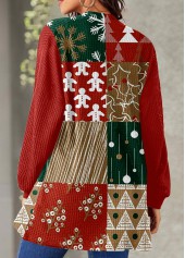 Christmas Geometric Print Long Sleeve Red Cardigan