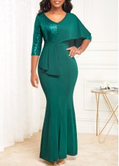 Green Split V Neck Mermaid Dress