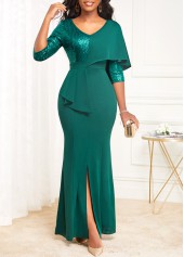 Green Split V Neck Mermaid Dress