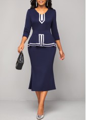 Striped Navy V Neck Bodycon Dress