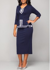 Striped Navy V Neck Bodycon Dress