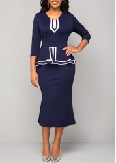 Striped Navy V Neck Bodycon Dress