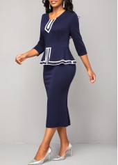 Striped Navy V Neck Bodycon Dress