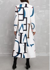 Letter Print Pocket White Lapel Long Sleeve Coat