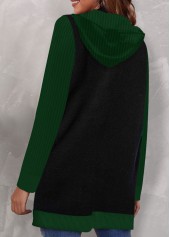 Christmas Print Pocket Green Hooded Long Sleeve Coat