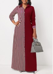 Pocket Wine Red Striped Maxi Dress