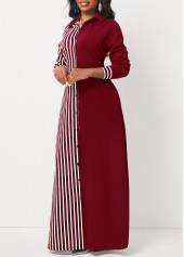 Pocket Wine Red Striped Maxi Dress