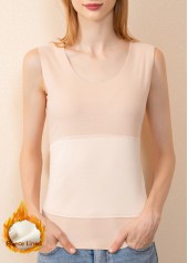 Beige Scoop Neck Patchwork Tank Top