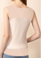 Beige Scoop Neck Patchwork Tank Top