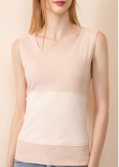 Beige Scoop Neck Patchwork Tank Top