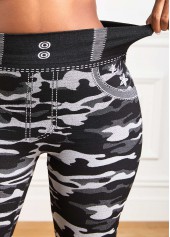 Camouflage Print Grey Elastic Waist High Waisted Leggings