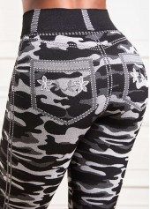 Camouflage Print Grey Elastic Waist High Waisted Leggings