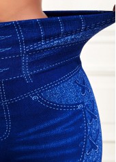 High Waisted Blue Ankle Length Leggings