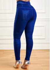High Waisted Blue Ankle Length Leggings