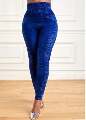High Waisted Blue Ankle Length Leggings