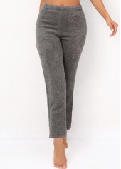 Grey Elastic Waist High Waisted Plush Pants