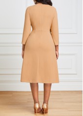 Pleated Light Camel Square Neck Dress