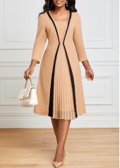 Pleated Light Camel Square Neck Dress
