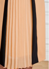 Pleated Light Camel Square Neck Dress