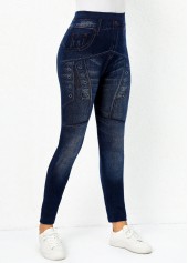 Navy Elastic Waist High Waisted Leggings