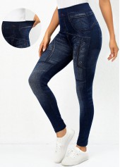 Navy Elastic Waist High Waisted Leggings