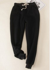 Jogger Plush Black Drawastring High Waisted Pants