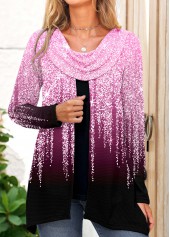 Shinning Print Pink Draped Neck Sweatshirt