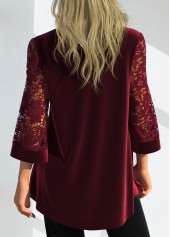 Lace Stitching 3/4 Sleeve Red Coat and Camisole Top