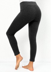 Dark Grey Marl Elastic Waist High Waisted Leggings