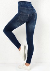 Navy Elastic Waist High Waisted Leggings