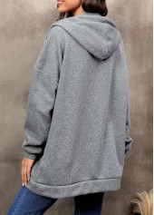 Grey Hooded Long Sleeve Zipper Coat