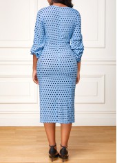 Polka Dot Surplice Dusty Blue Bodycon Dress
