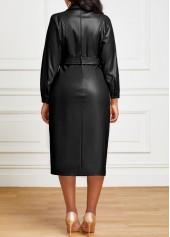 Leather Black Belted Snap Button Dress