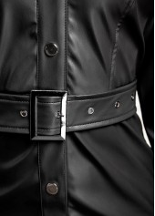 Leather Black Belted Snap Button Dress