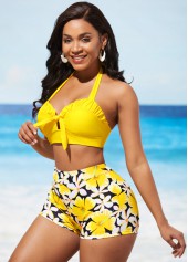 Tie Back Bowknot Yellow Bikini Set
