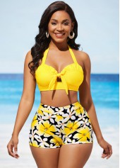 Tie Back Bowknot Yellow Bikini Set