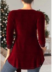 Wine Red Heart Collar Velvet T Shirt