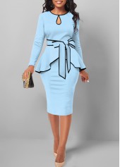 Contrast Binding Belted Light Blue Bodycon Dress