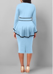 Contrast Binding Belted Light Blue Bodycon Dress
