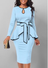 Contrast Binding Belted Light Blue Bodycon Dress