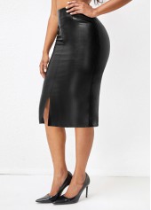 Split Elastic Waist Black Bodycon Skirt