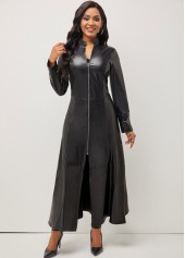 Black High Neck Long Sleeve Zipper Coat