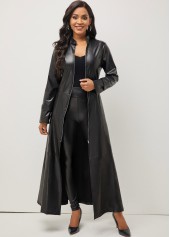 Black High Neck Long Sleeve Zipper Coat