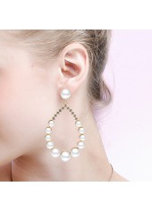 White Pearl Gold Metal Teardrop Earrings