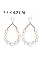 White Pearl Gold Metal Teardrop Earrings