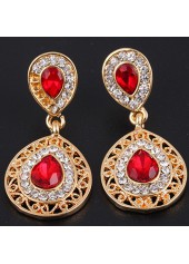 Teardrop Rhinestone Design Hollow Red Earrings and Necklace