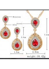 Teardrop Rhinestone Design Hollow Red Earrings and Necklace