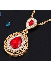 Teardrop Rhinestone Design Hollow Red Earrings and Necklace